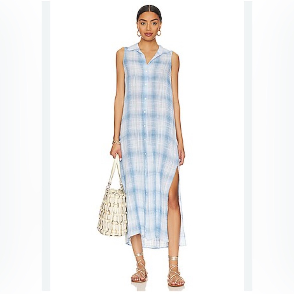 Revolve Sleeveless Duster Dress in Heather Blue Plaid BELLA DAHL